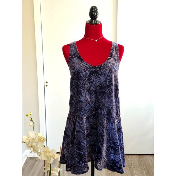 Free People Ellie Burnout Blue Velvet Sleeveless Boho Mini Dress Sz S 1284 - Picture 2 of 10